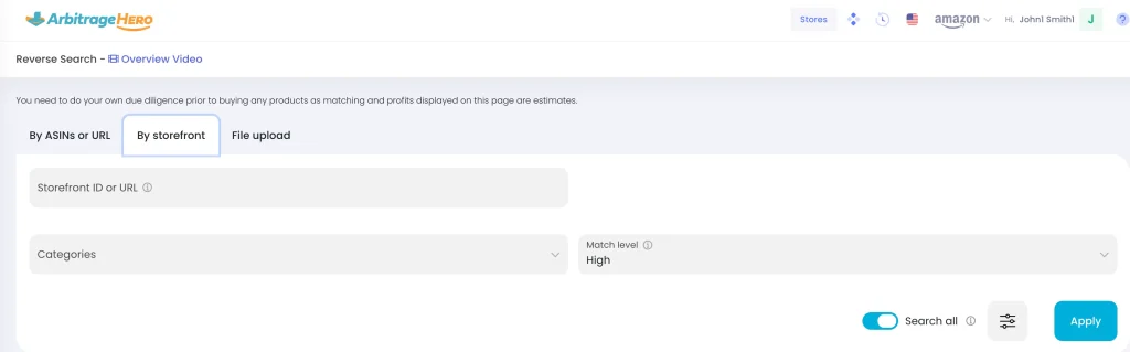Amazon Storefront Reverse Search