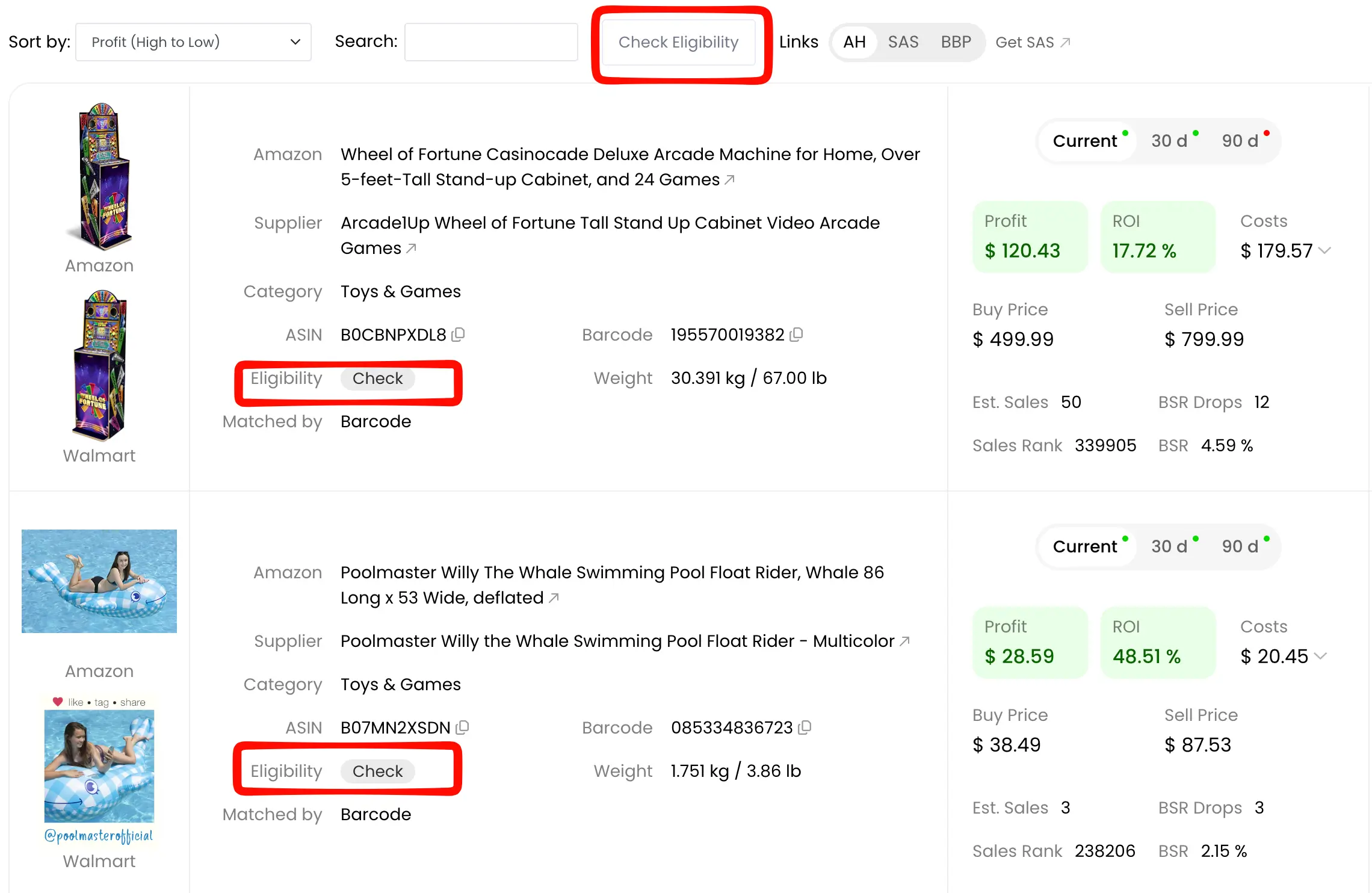 Eligibility check option in Amazon FBA Online Arbitrage for single and bulk checks